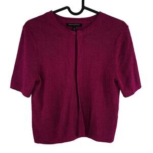 Banana Republic Ramie Blend Short Sleeve Magenta Single Hook Cardigan Medium